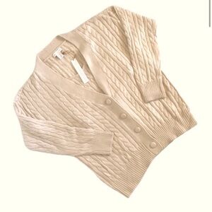 House of Harlow 1960 beige cable knit long sleeve cardigan sweater